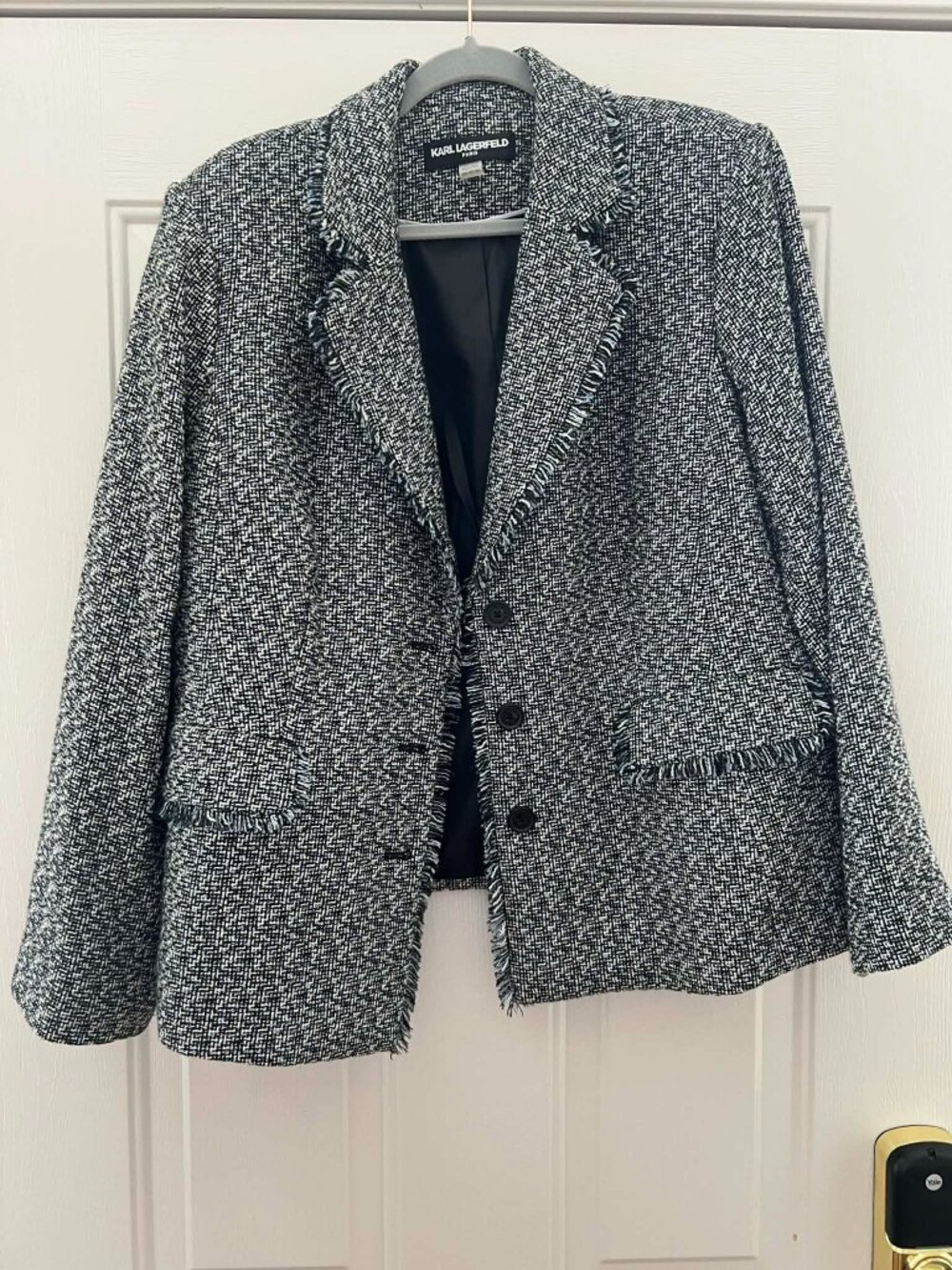 Karl Lagerfeld Elizabeth Frayed Collar Tweed Jacket